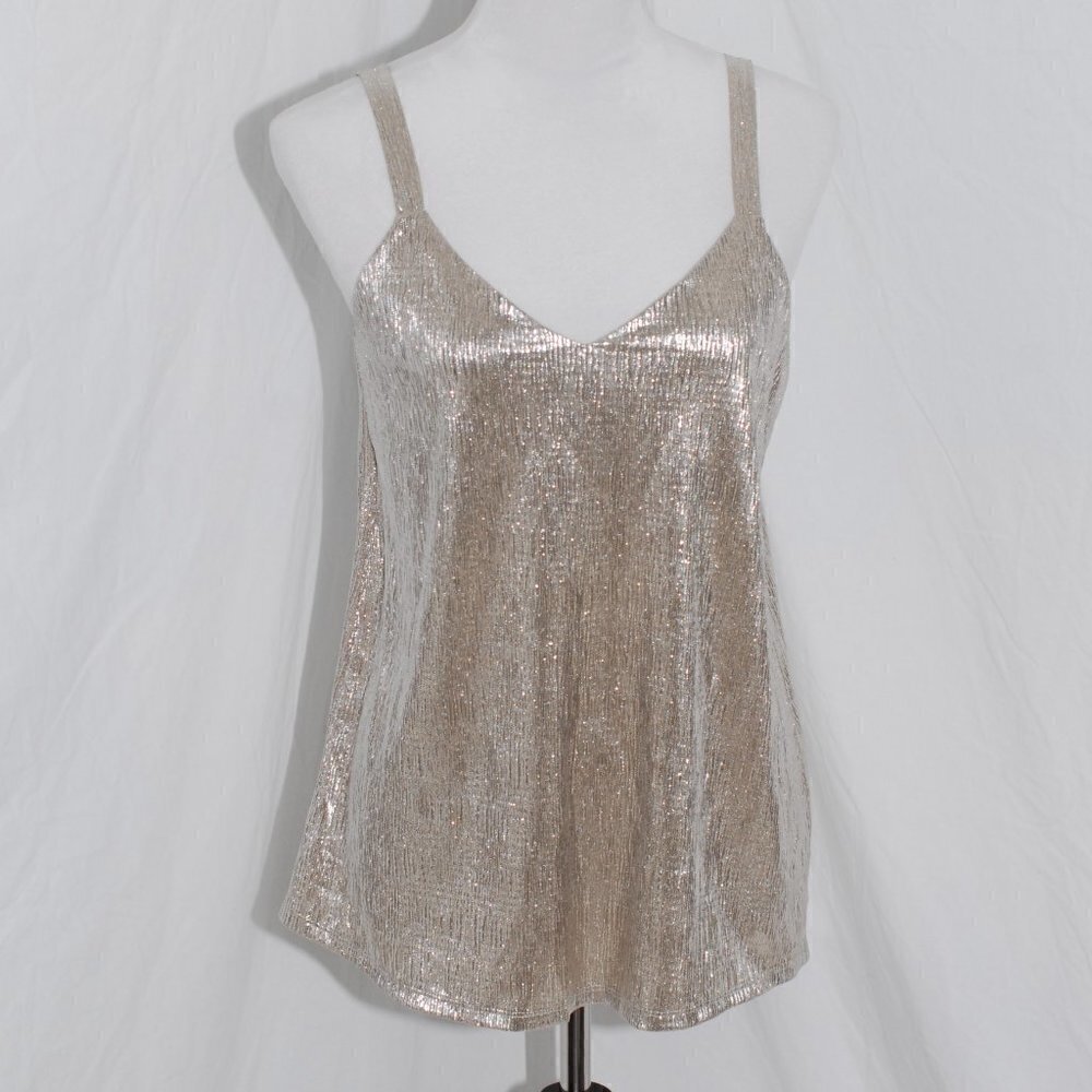 Maurices Womens Small Tank Top Dressy Gold Silver Shiny Shirt Party Clothes LNC